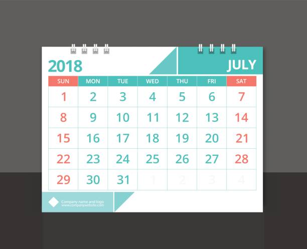 istock Calendar 2018 July week start on Sunday. Desk calendar for corporate design template vector. 848115610