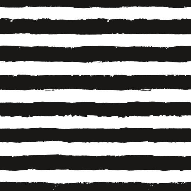Stripes Pattern from Brush Strokes Stripes pattern. Seamless brush stroke rounds. Sketchy hand drawn graphic print. Grunge vector design. Black and white background. Grungy wallpaper, furniture fabric, fashionable textile. striped stock illustrations