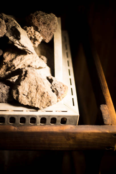 istock Wood sauna heated rocks heater photo. 848131742