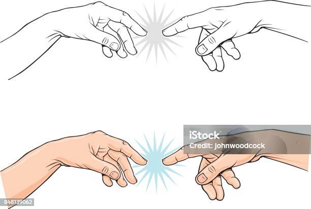 Pointing Classical Finger Vector Illustration Stock Illustration - Download Image Now - Hand, Michelangelo - Artist, Touching