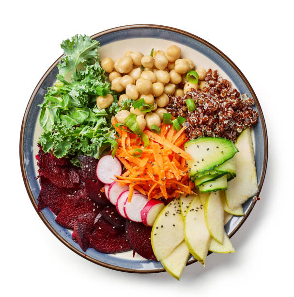 breakfast vegan plate - vegetable isolated food radish imagens e fotografias de stock