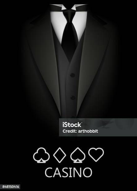 Tuxedo With Suit Of Cards Background Casino Concept Elite Poker Club Stock Illustration - Download Image Now