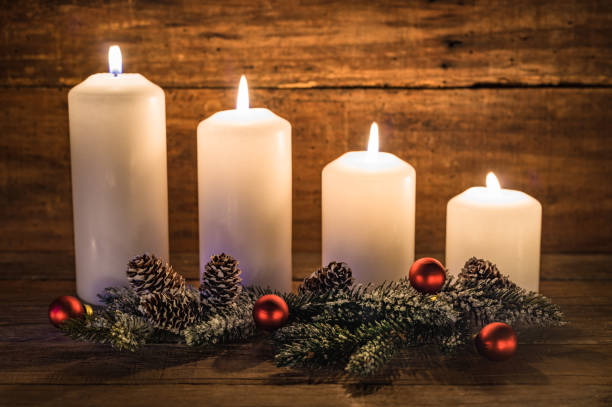 istock Advent decoration with four burning candles 848150508