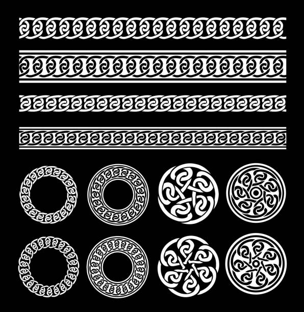 illustrations, cliparts, dessins animés et icônes de frontières celtiques, des modèles et des anneaux ensemble - tied knot celtic culture seamless pattern