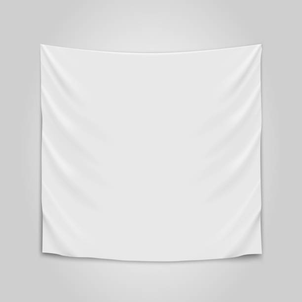 ilustraciones, imágenes clip art, dibujos animados e iconos de stock de colgante tela blanca vacía. concepto de la bandera en blanco. - silk