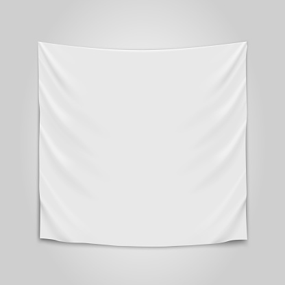 Hanging empty white cloth. Blank flag concept. Vector illustration.
