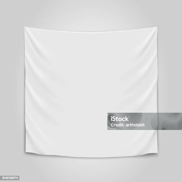 Hanging Empty White Cloth Blank Flag Concept Stock Illustration - Download Image Now - Textile, Square - Composition, White Color