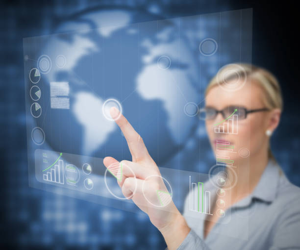 istock Businesswoman pointing touch screen 848159552