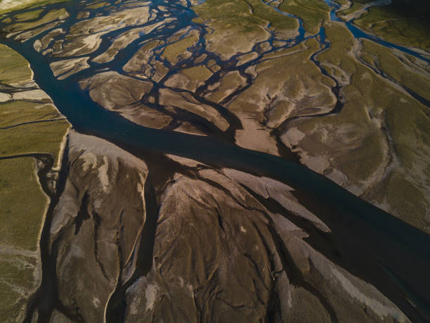 istock Aerial shot of river delta in valley 848170358