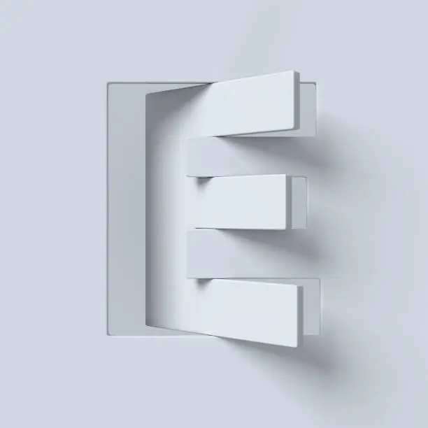Cut out and rotated font 3d rendering letter E