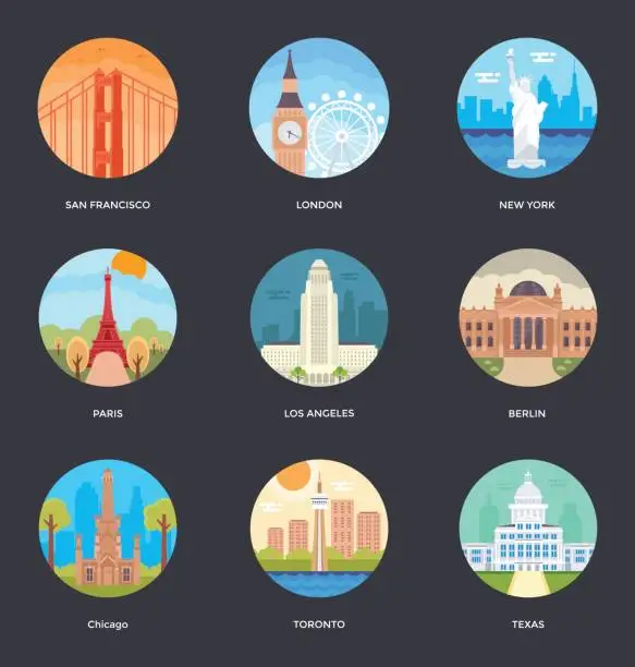 Vector illustration of World Cities and Tourism Illustration Set 1