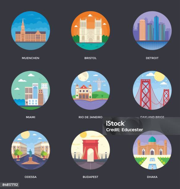 World Cities And Tourism Illustration Set 10 Stock Illustration - Download Image Now - Brazil, Rio de Janeiro, Detroit - Michigan