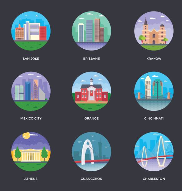 World Cities and Tourism Illustration Set 12 Set of world famous cities illustration. brisbane stock illustrations