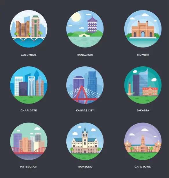 Vector illustration of World Cities and Tourism Illustration Set 8