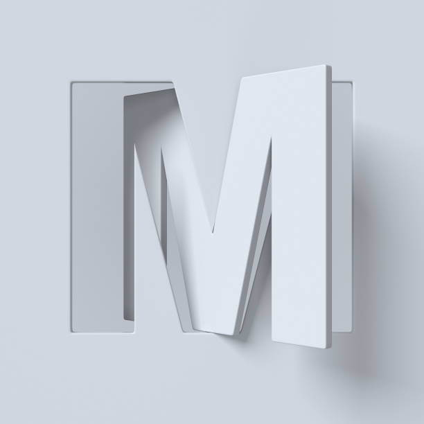 wytnij i obróconą czcionkę 3d literę renderowania m - letter m alphabet three dimensional shape render zdjęcia i obrazy z banku zdjęć