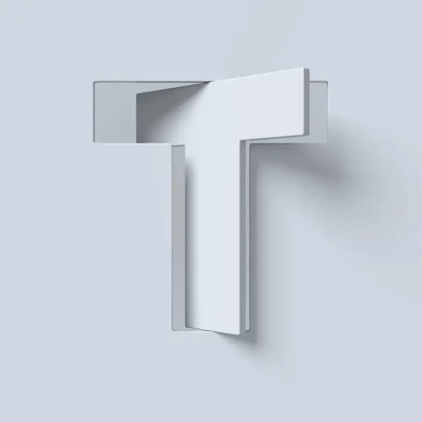 Cut out and rotated font 3d rendering letter T