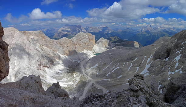 Catinaccio d'Antermoia summit View of from Catinaccio d'Antermoia summit, the highest mountain of Catinaccio group, Dolomites, Trentino, South Tyrol, Italy catinaccio stock pictures, royalty-free photos & images