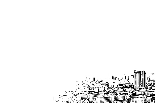 Seattle City Washington Skyline Panorama Black and White Silhouette Clip Art Illustration