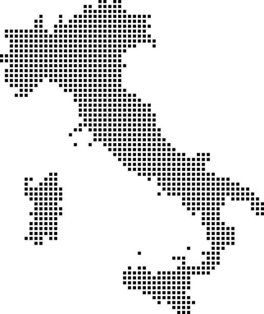 illustrazioni stock, clip art, cartoni animati e icone di tendenza di punti mappa italia, contorno vettoriale mappa italia punteggiata, mappa italia pixelata altamente dettagliata in sfondo illustrazione in bianco e nero - milan napoli