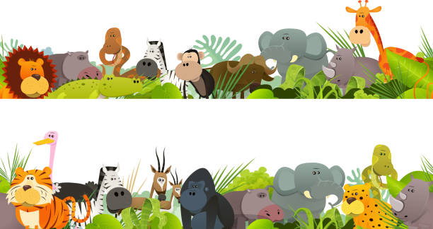 бесшовный фриз с дикими африканскими животными - entablature stock illustrations