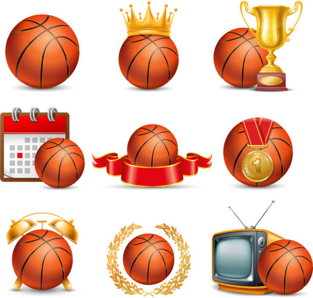 ilustrações de stock, clip art, desenhos animados e ícones de basketball ball icon set - gold medal audio