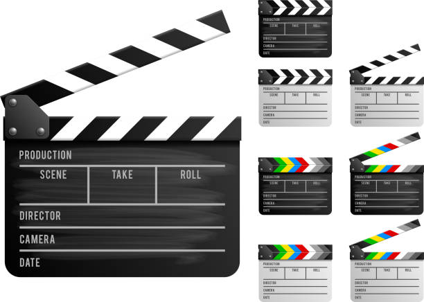 sada desek clapper - filmová klapka mediální vybavení stock ilustrace
