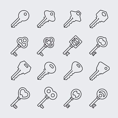 Set of different keys in outline style