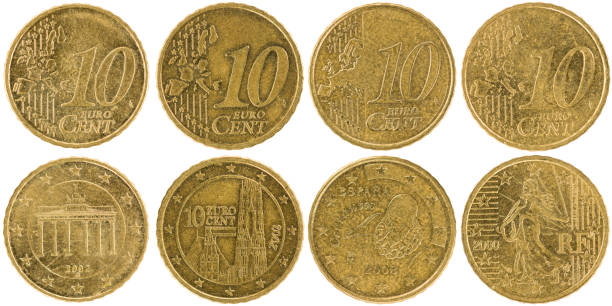 istock European 10 Cent Coins (front and back) isolated on white background 848221354