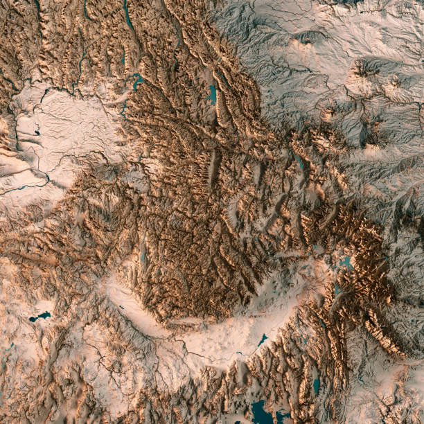 idaho state usa 3d-render topographische karte neutral - snake river canyon stock-fotos und bilder