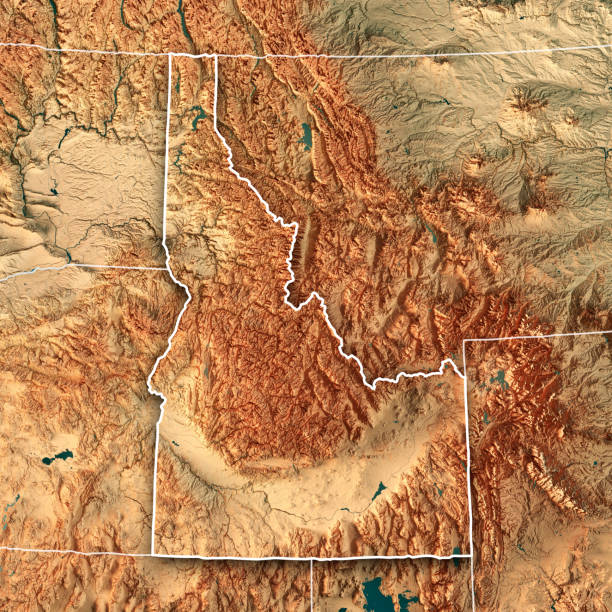 idaho state usa 3d-render topographische karte grenze - snake river canyon stock-fotos und bilder