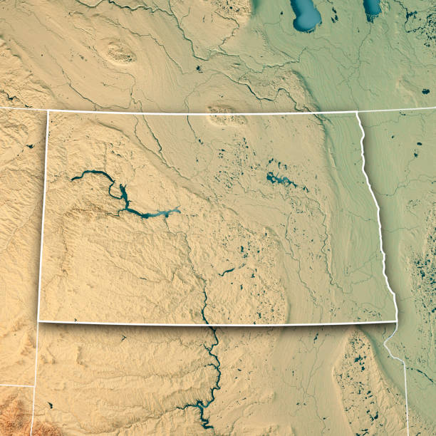 North Dakota State USA 3D Render Topographic Map Border