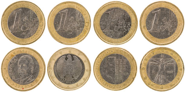 istock European 1 Euro Coins (front and back) isolated on white background 848278568