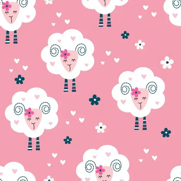 Vector illustration of Seamless pattern with cute sheep