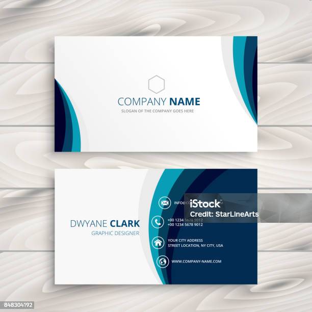 Blue Wave Business Card Design Template Vector Design Illustration Stock Illustration - Download Image Now