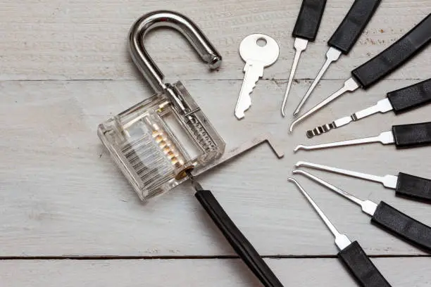 several lockpicking to open a lock on a door