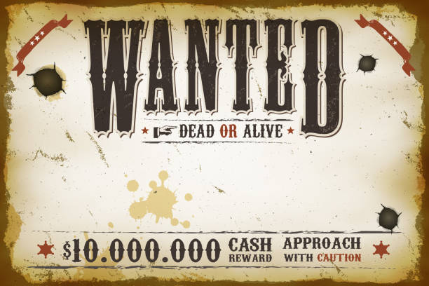 Wanted Vintage Western Poster Illustration of a vintage old horizontal wanted placard poster template, with dead or alive inscription, cash reward like in far west and western movies wanted poster illustrations stock illustrations