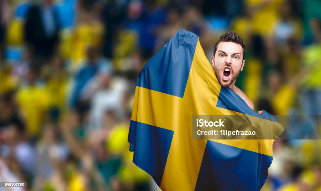 Swedish fan celebrating Sport Collection Fan - Enthusiast Stock Photo