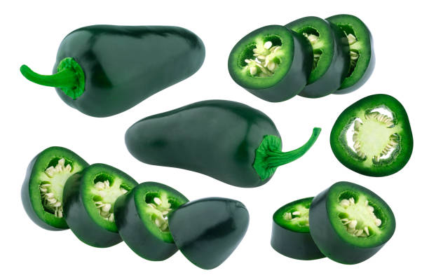Jalapeno peppers isolated on white background. Collection Jalapeno peppers isolated on white background with clipping path. Collection jalapeno pepper chopped agriculture chopping stock pictures, royalty-free photos & images