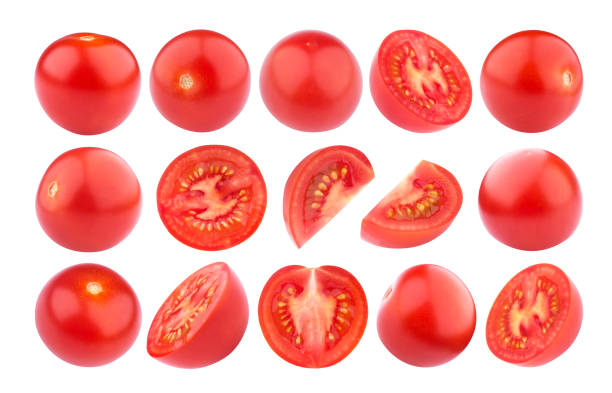 tomate de cereza aislado sobre fondo blanco. colección - cherry tomato fotografías e imágenes de stock