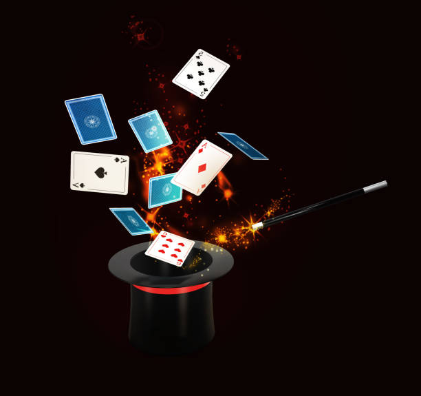 istock Background Magic Hat With Shine and flying play cards. isolated black, 3d Illustration 848324724