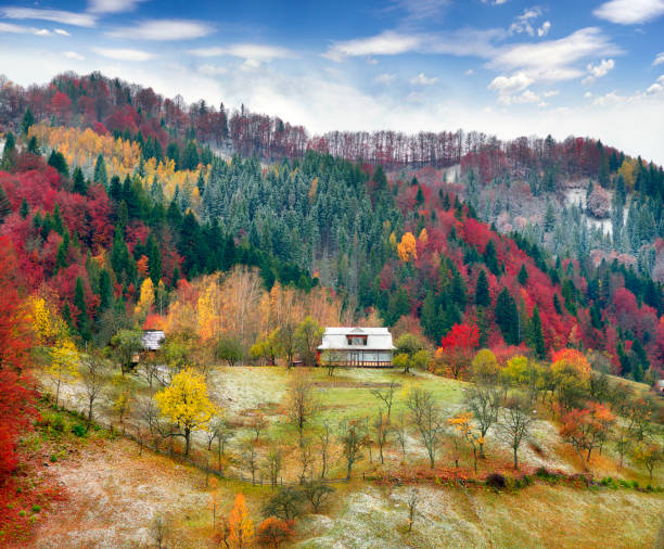 istock First snow fall in the Carpathian village 848332156