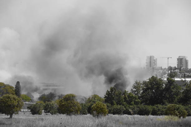 istock Fire in the field near the city 848341932