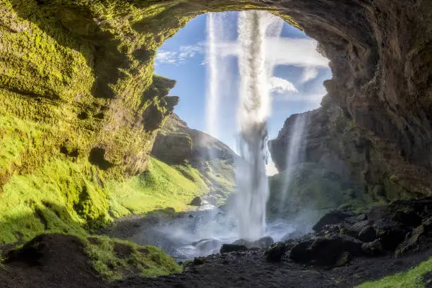 Blue Sky, Famous Place, Waterfall, Iceland