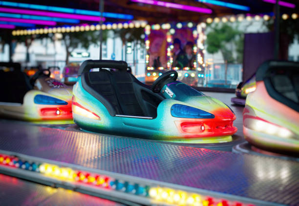 istock Colorful electric bumper car in amusement park. 848353854