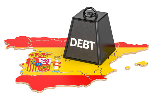 Spanish national debt or budget deficit, financial crisis concept, 3D rendering