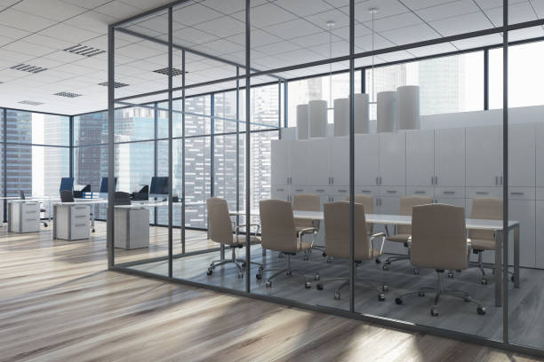 istock Glass meeting room with closets, office, side 848369450