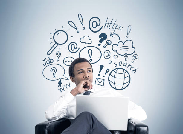 istock Pensive African American man, internet search 848369526