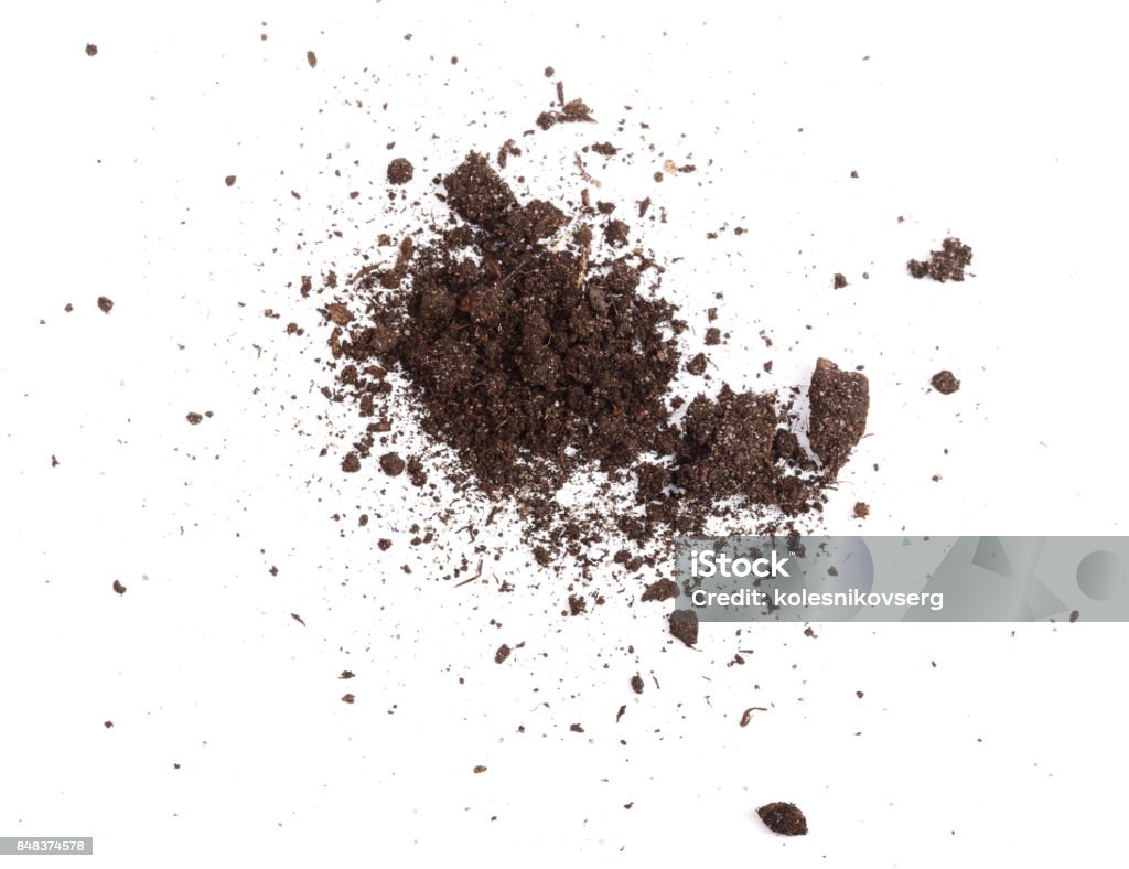 Pile of soil isolated on white background, top view Pile of soil isolated on white background, top view, Dirt Stock Photo