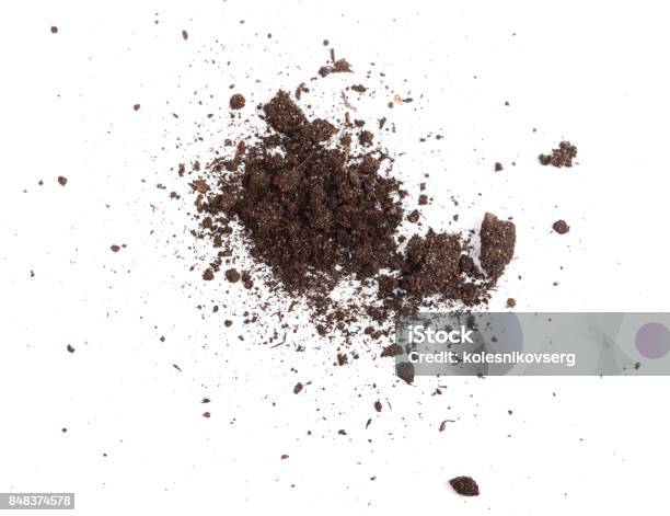 Pile Of Soil Isolated On White Background Top View Stock Photo - Download Image Now