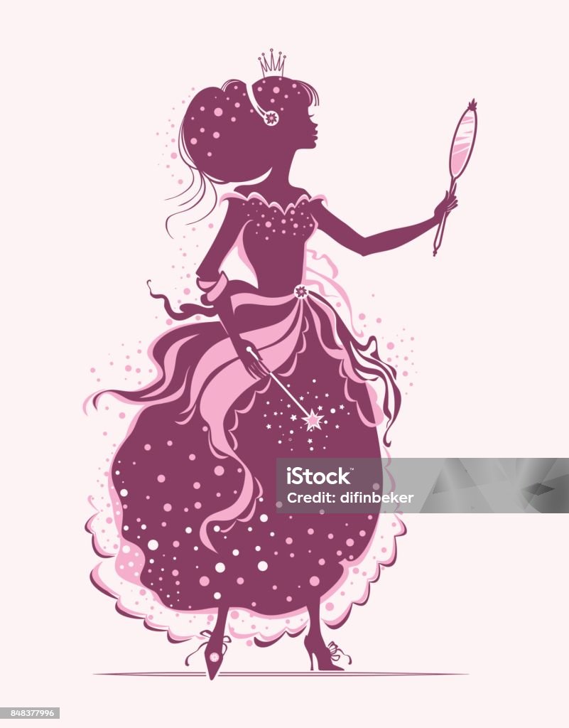 Beauty princess. Beauty princess looks at herself in the mirror. Vector silhouette illustration. In Silhouette stock vector